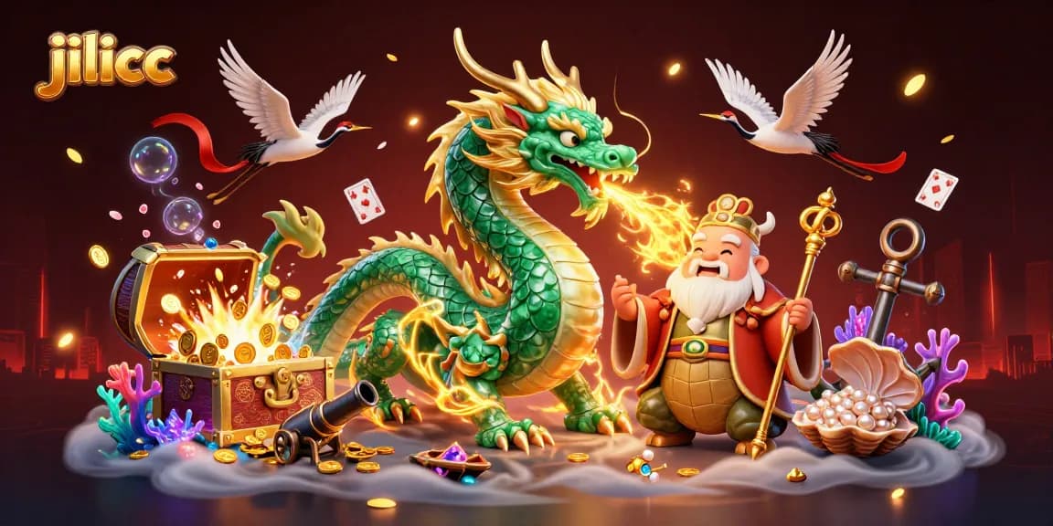 Experience thrilling gameplay at jilicc with a vibrant scene of a jade dragon and fortune symbols.