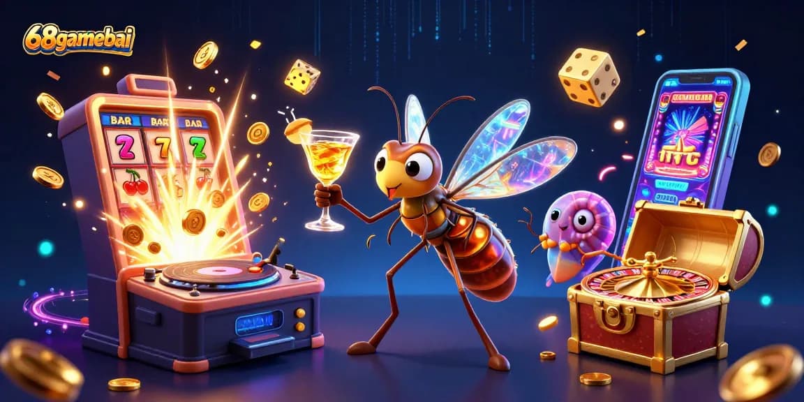 Experience thrilling gameplay at 68gamebai with vibrant casino illustration featuring dynamic characters.