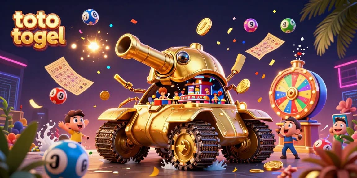 Experience the thrill of toto togel with this dynamic 3D illustration featuring interactive casinos and colorful lottery elements.