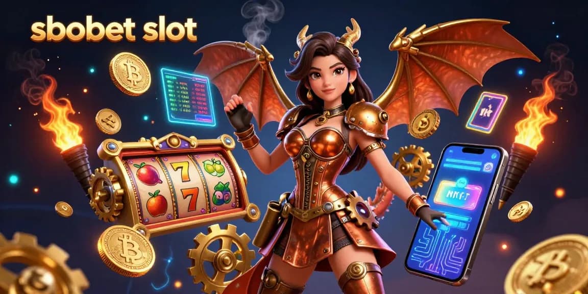 Bet and spin on sbobet slot with immersive 3D illustration featuring steampunk themes and crypto elements.