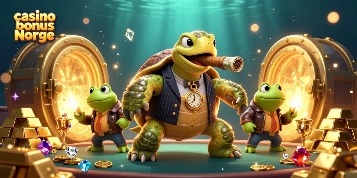 Oppdag casino bonus Norge med en imponerende 3D og fyldig casinomiljø med skilpadde og frosker.