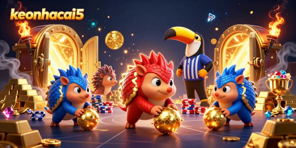 Experience the exciting action of keonhacai5 with rival pangolins rolling into gold at a fun casino scene.