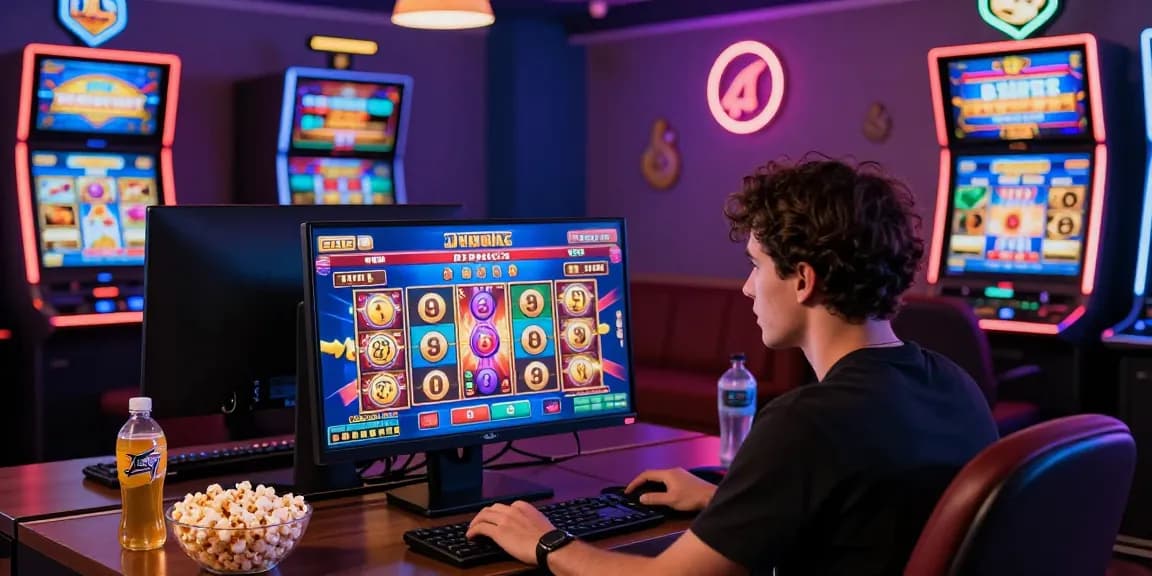 Player enjoying an exciting slot online game on a modern computer with vibrant graphics and casino decor.