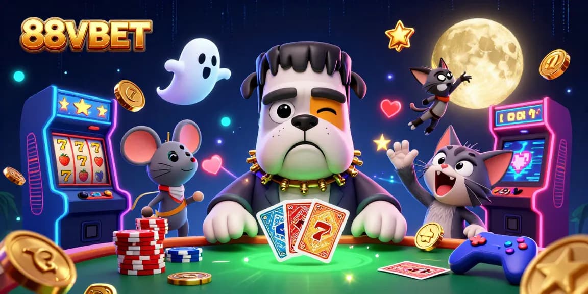 Experience exciting gameplay at 88VBET with a festive casino atmosphere, featuring dynamic characters and games.