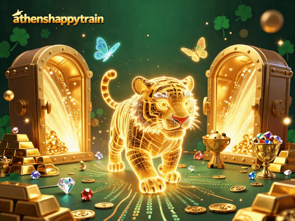 Experience the thrill of athenshappytrain with dynamic casino visuals featuring golden treasures.