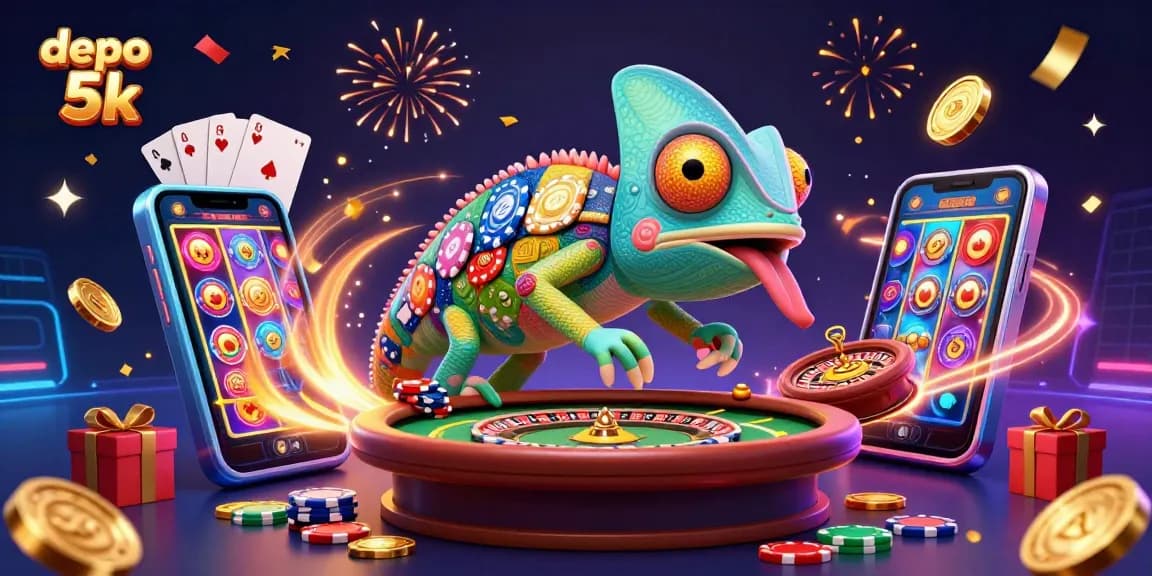 Engage with the thrilling world of depo 5k through a vibrant casino illustration featuring a dynamic chameleon.