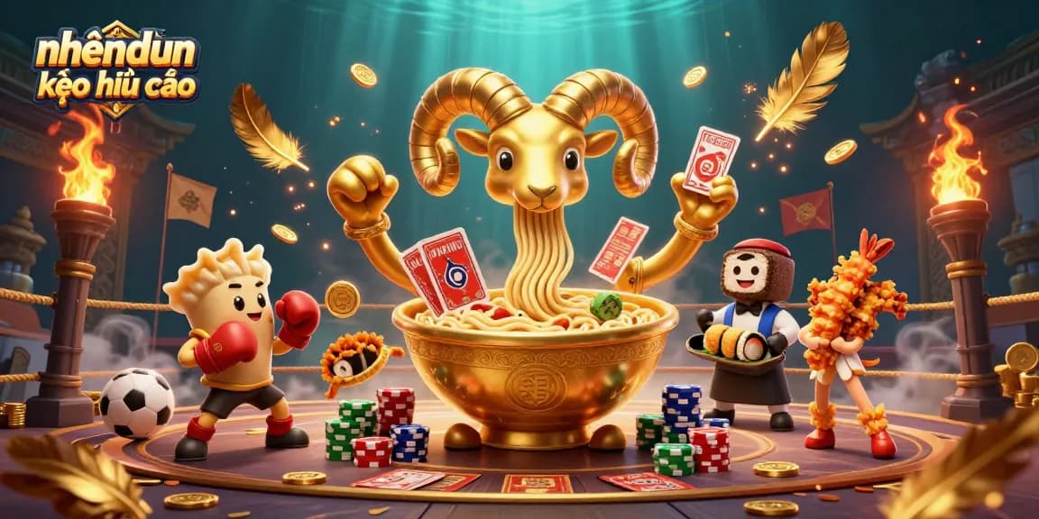 Visualize nhận định kèo nhà cái with vibrant characters and elements illustrating sports betting excitement.