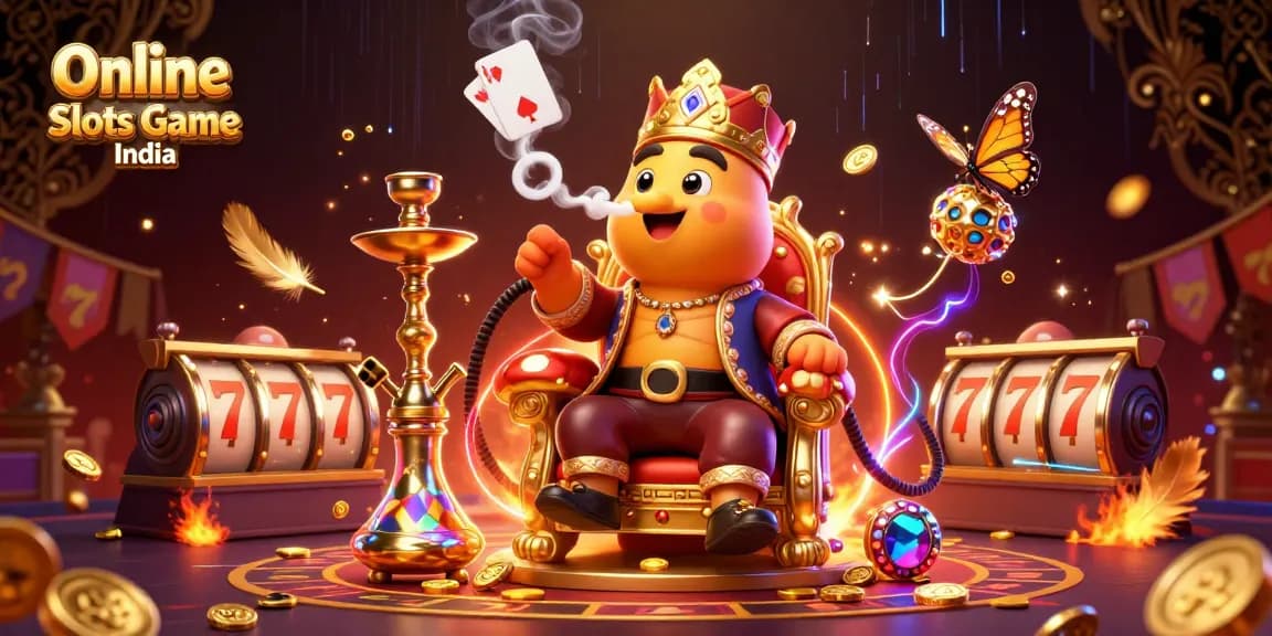 Engage in Online Slots Game India with dynamic 3D illustration of a caterpillar hookah-master in a vibrant casino.