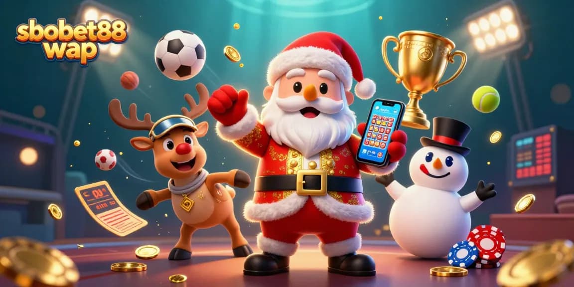 Engage with sbobet88 wap in this vibrant 3D casino scene featuring cheerful characters and dynamic betting elements.