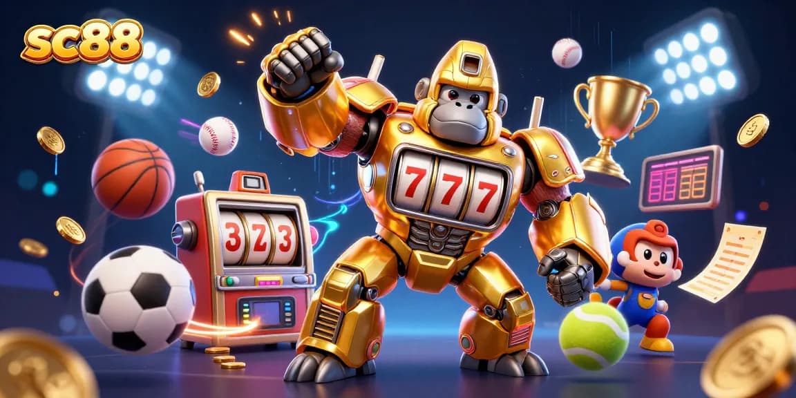 Experience exciting gameplay at sc88 with dynamic 3D characters surrounded by vibrant casino elements.