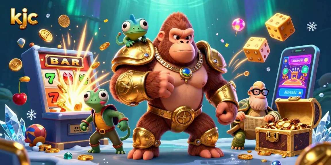 Experience thrilling gaming at KJC with a powerful gorilla king and dynamic casino elements.