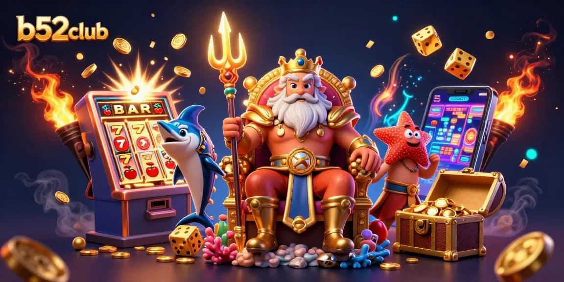 B52club players enjoy fast payouts and exciting jackpots in a vibrant casino-themed scene.