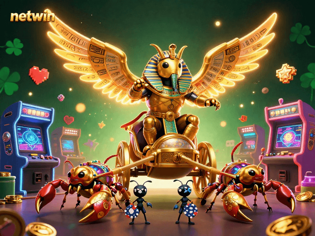 Experience excitement and gaming thrills with netwin's rich casino-themed scene featuring captivating characters.