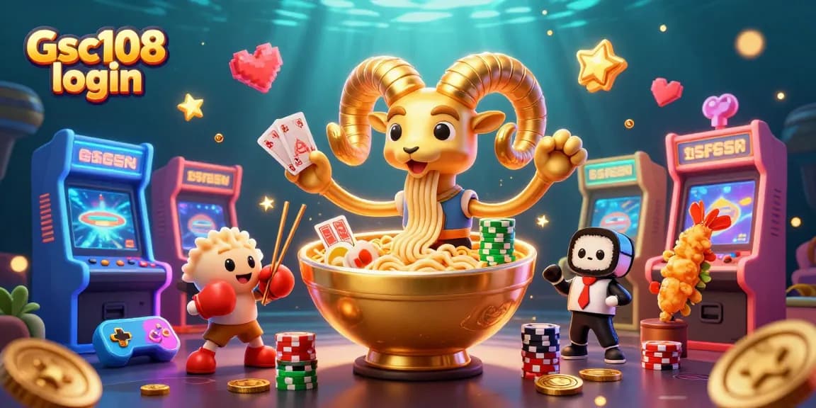 Engage with Gsc108 login and experience thrilling casino gaming with a vibrant 3D illustration featuring glamorous elements.