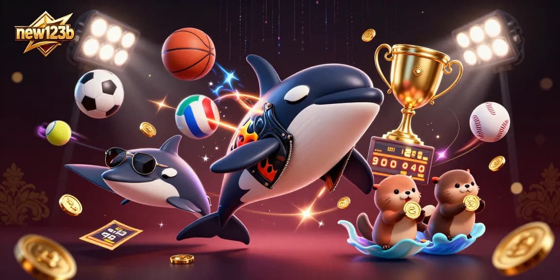 Experience the excitement of new123b online gaming with a dynamic 3D illustration featuring vibrant casino elements.