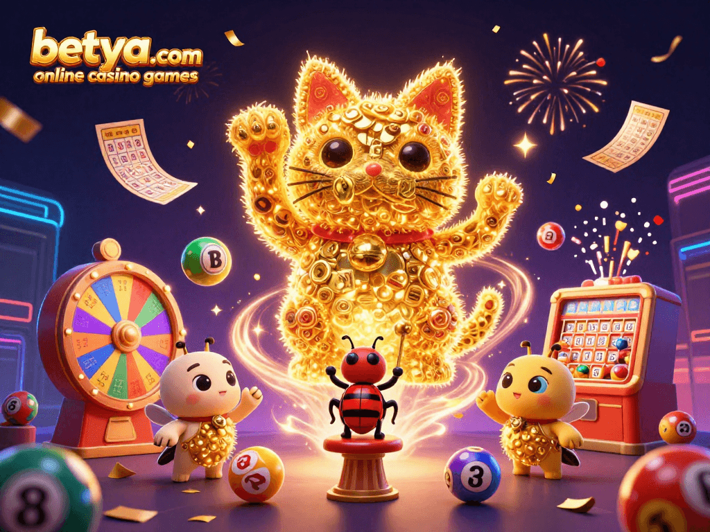 Experience excitement with betya.com online casino games featuring vibrant illustrations of lucky symbols.