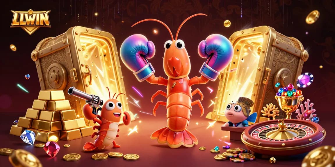 LLWIN showcases exciting casino elements with themes of winning, gold treasures, and dynamic characters.