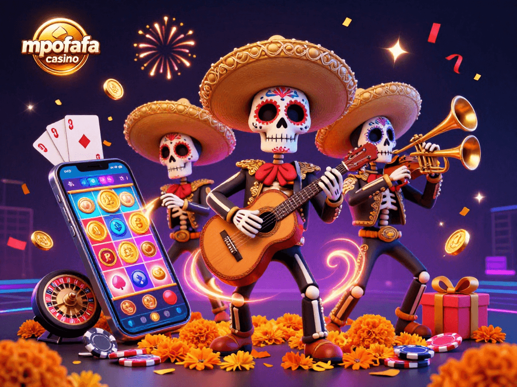 Experience the excitement of mpofafa casino with vibrant mariachi band and dynamic slot game elements.