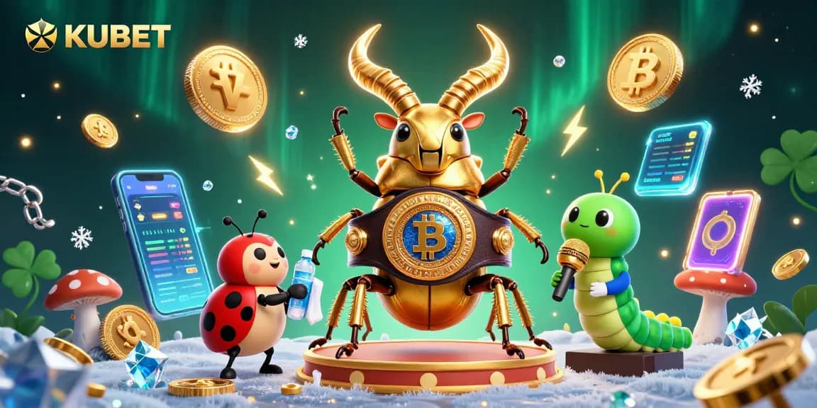 KUBET showcases an exciting casino scene with a golden stag beetle boxing champion, vibrant graphics, and rich 3D elements.