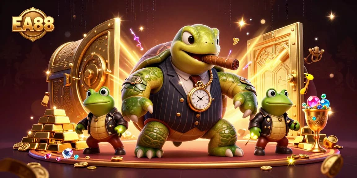 Experience thrilling gameplay at EA88 with a cartoon turtle in a mobster suit and glowing treasures.