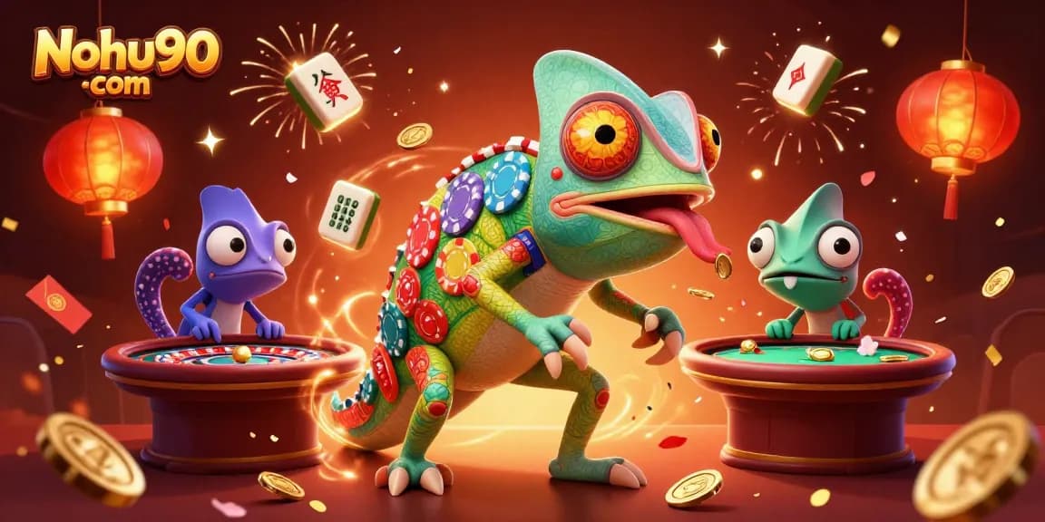 Experience the thrill at Nohu90 com with vibrant slot reels and a colorful casino ambiance.