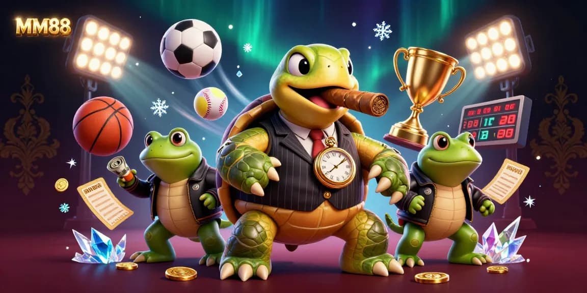 Experience dynamic sports betting with MM88 in this vibrant casino scene featuring legendary characters.