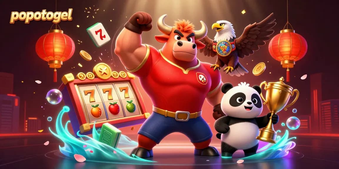 Experience excitement with popotogel in a vibrant online casino scene filled with slot game elements.