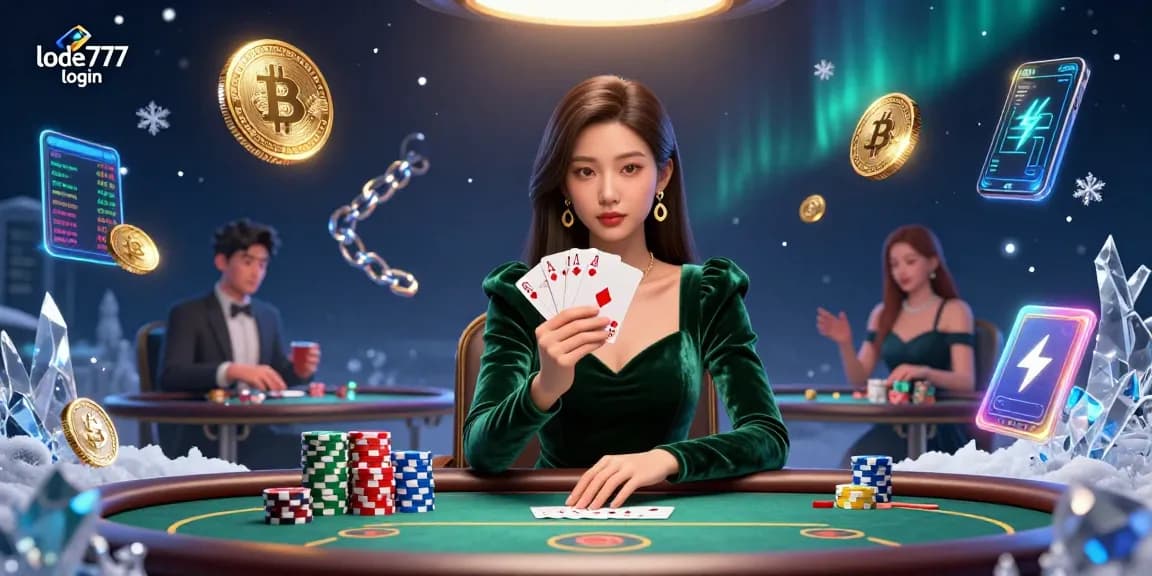 Experience thrilling gameplay with LODE777 login on a vibrant poker table featuring dynamic crypto elements.