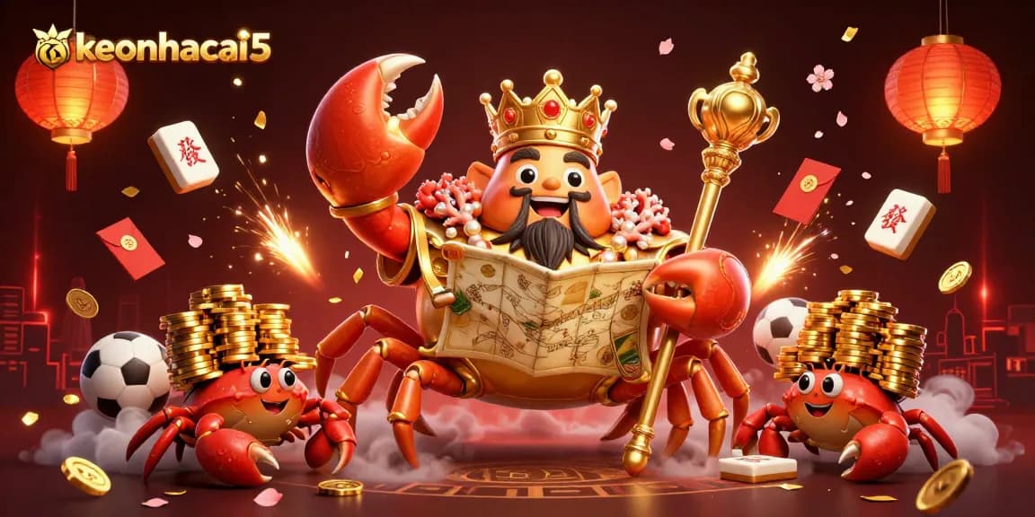 Engage in strategic betting with keonhacai5 as the golden crab emperor leads a vibrant sports betting extravaganza.