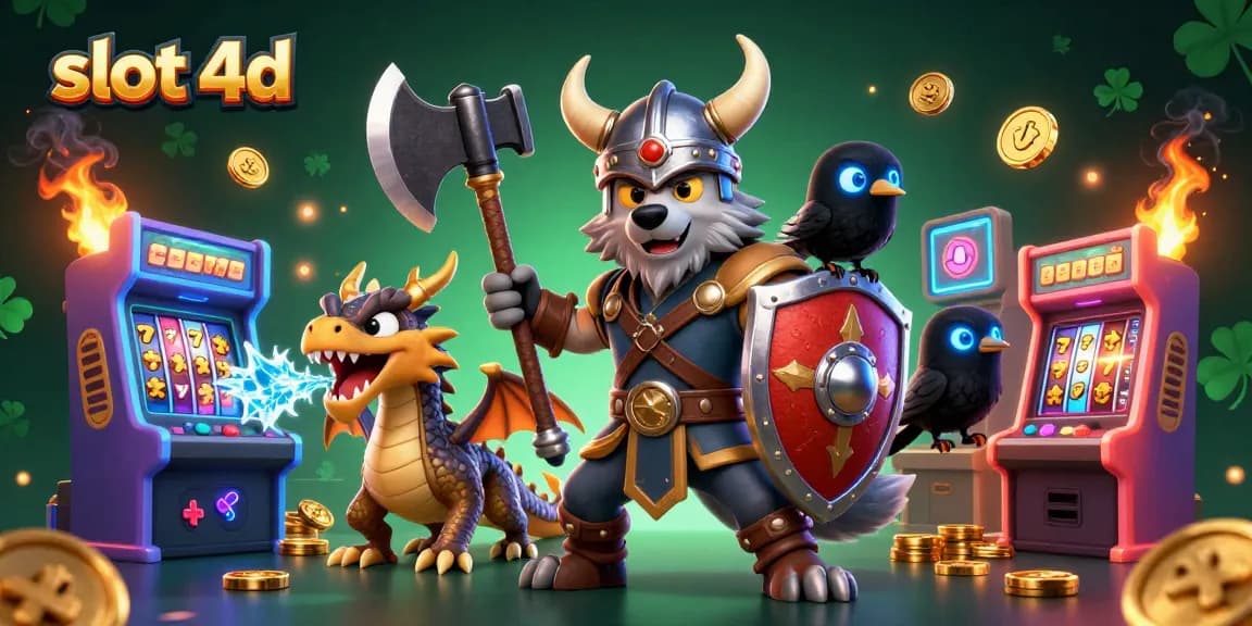 Spin the reels with slot 4d in an action-packed, vibrant casino illustration filled with game elements.