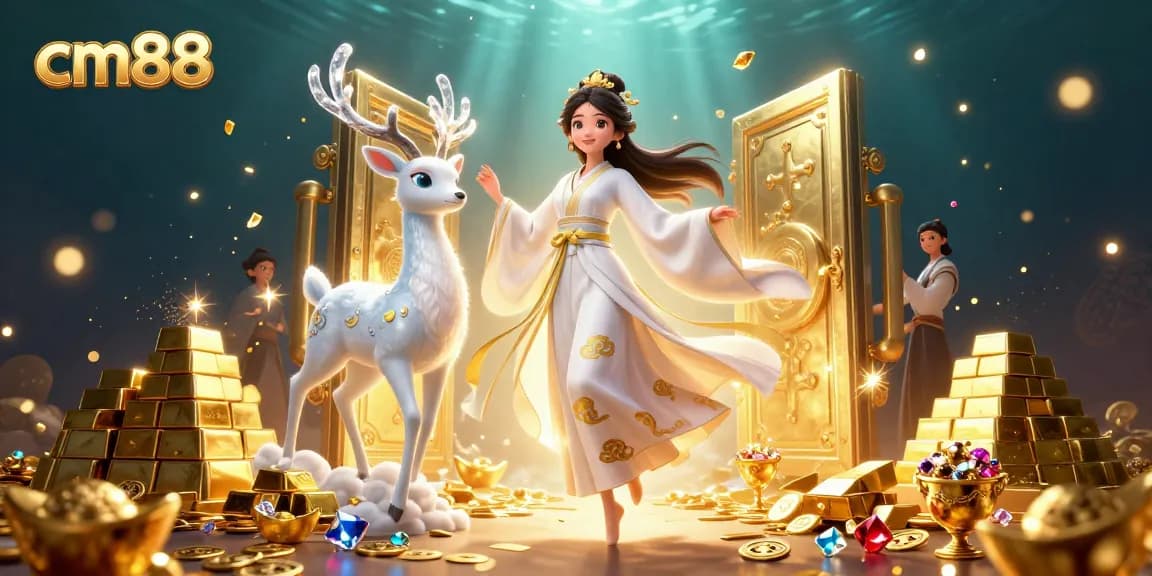 Spin for fortune at cm88 with a vibrant 3D casino scene featuring treasures and an enchanting atmosphere.