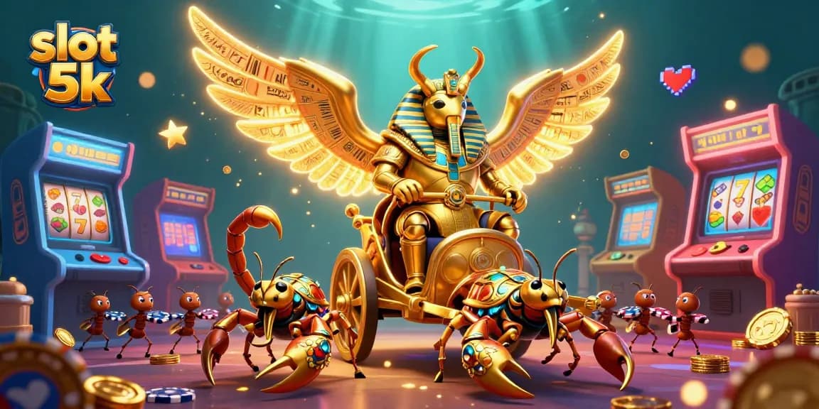 Play thrilling slot 5k games with vibrant illustrations of scorpions and golden characters.
