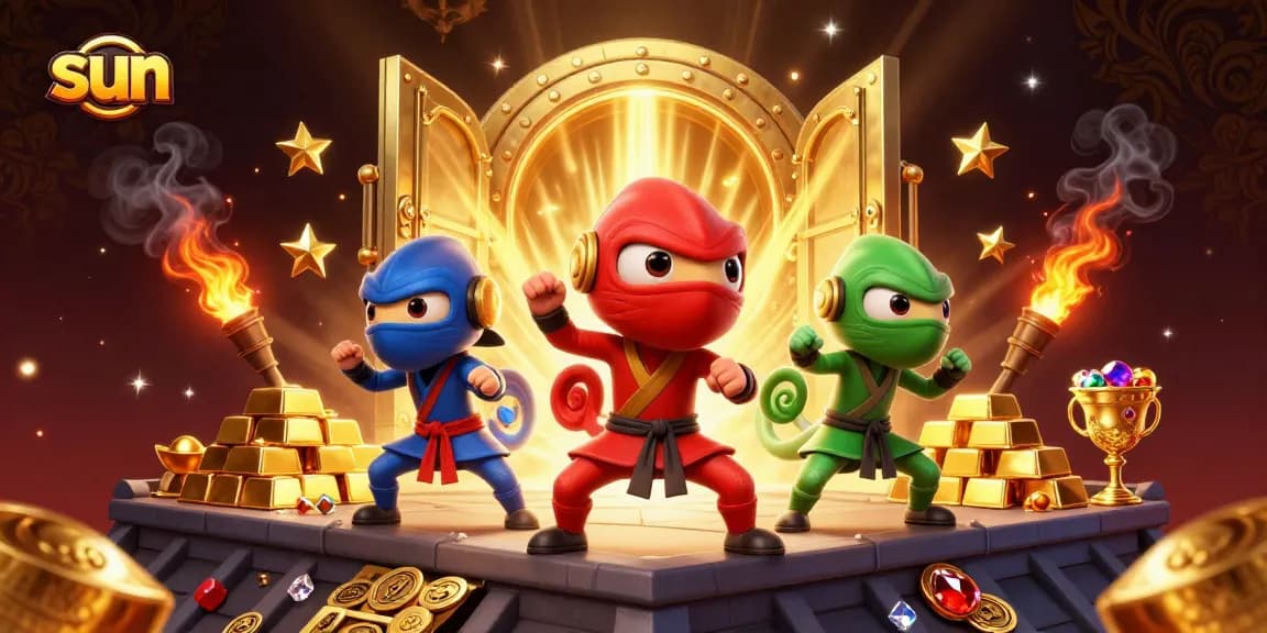 Experience the thrill of casino wins with the sun theme in this vibrant 3D illustration featuring ninja chameleons.
