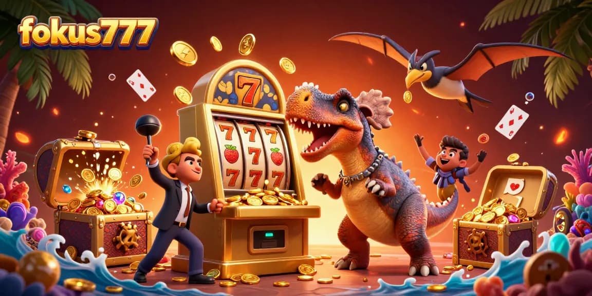 Experience exciting jackpots at fokus777 with dynamic 3D cartoon elements and vibrant casino action.