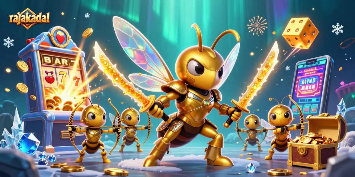 Memainkan peluang menang di rajakadal dengan simbol permainan dadu emas dan jackpot slot yang berkilau.