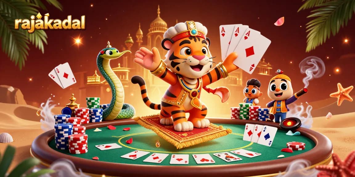 Menghadirkan pengalaman bermain slot di rajakadal dengan karakter sultan harimau di karpet terbang, dikelilingi elemen kasino yang menarik.