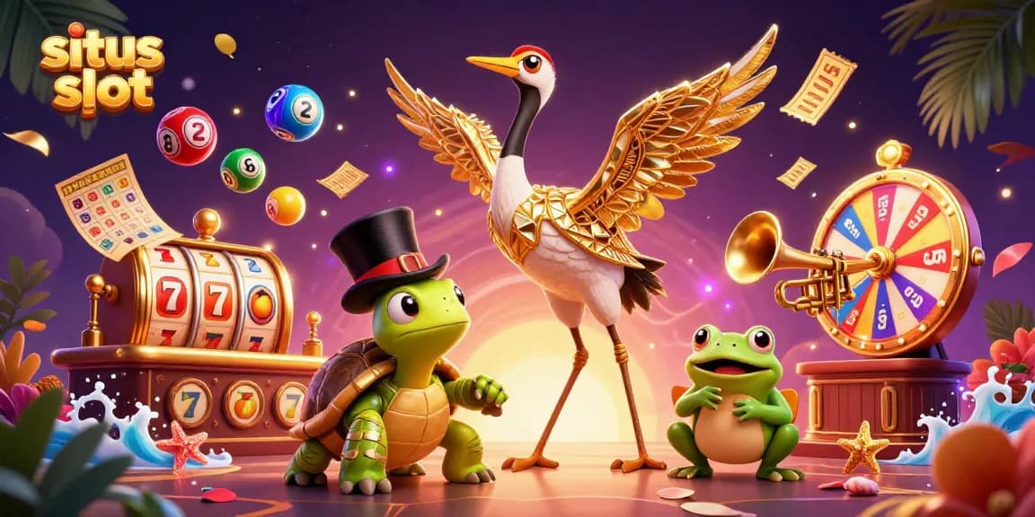 Experience vibrant situs slot action with colorful elements and dynamic characters in this exciting illustration.