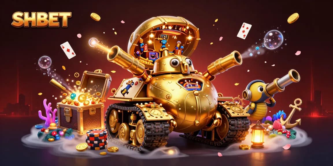 Experience SHBET's thrilling gaming atmosphere with a vibrant 3D casino illustration.