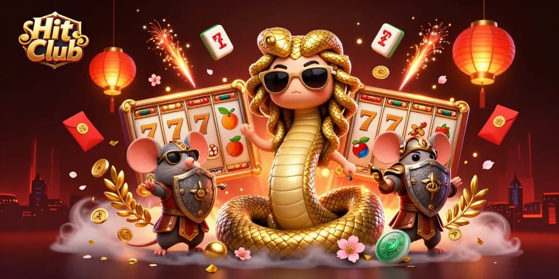 Engage with Hit Club's vibrant gaming scene featuring Medusa, lucky slots, and festive elements.