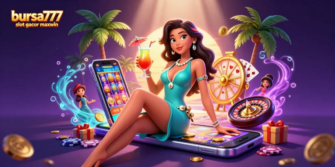 Play slot games at bursa777 slot gacor maxwin with a stunning casino backdrop and dynamic graphics.