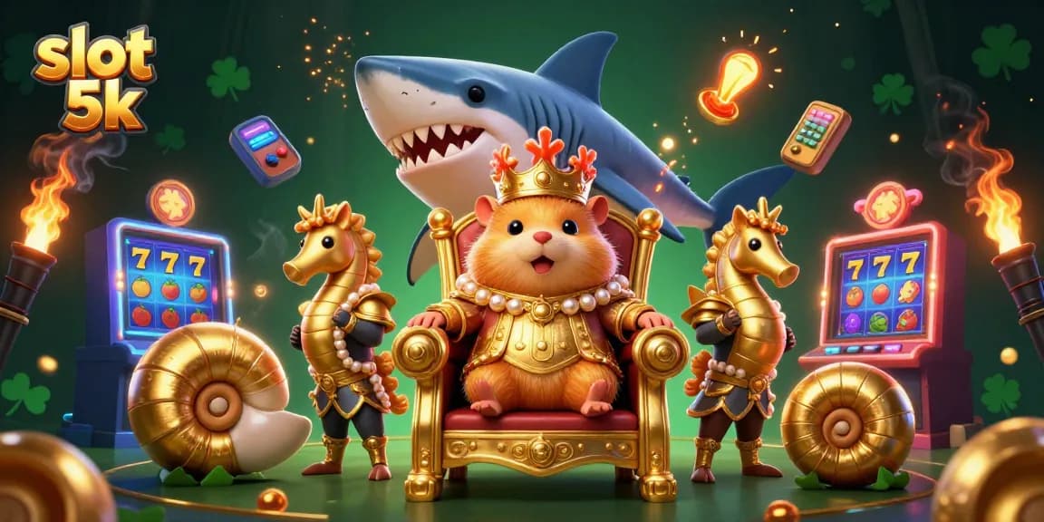 Engage with slot 5k gameplay in a vibrant casino scene featuring a hamster king and dynamic game elements.