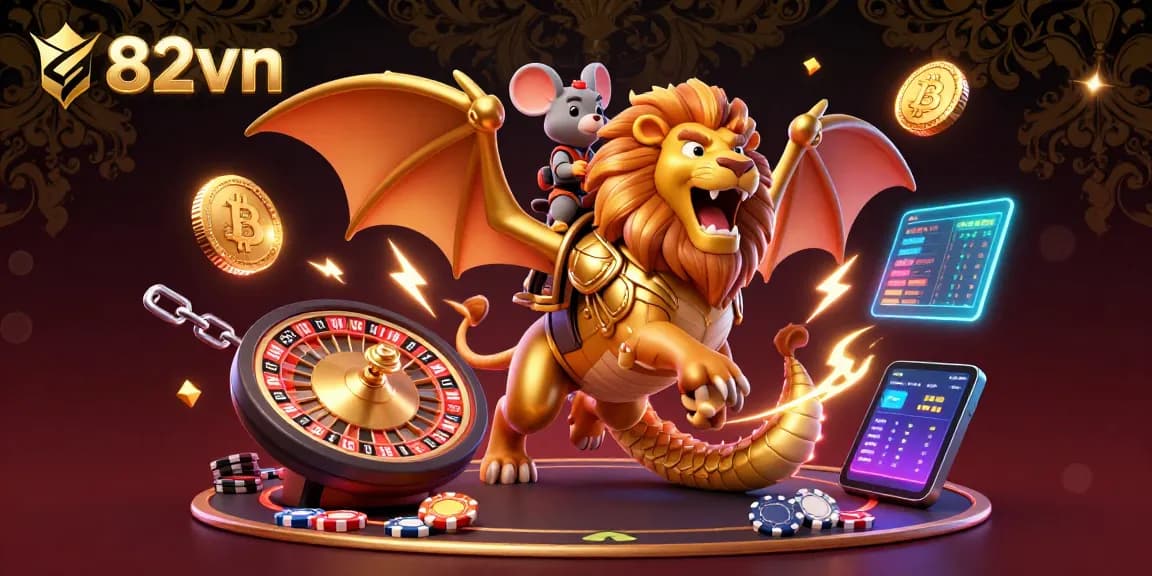 Engage with thrilling betting experiences at 82vn with vibrant roulette wheels and poker chips.