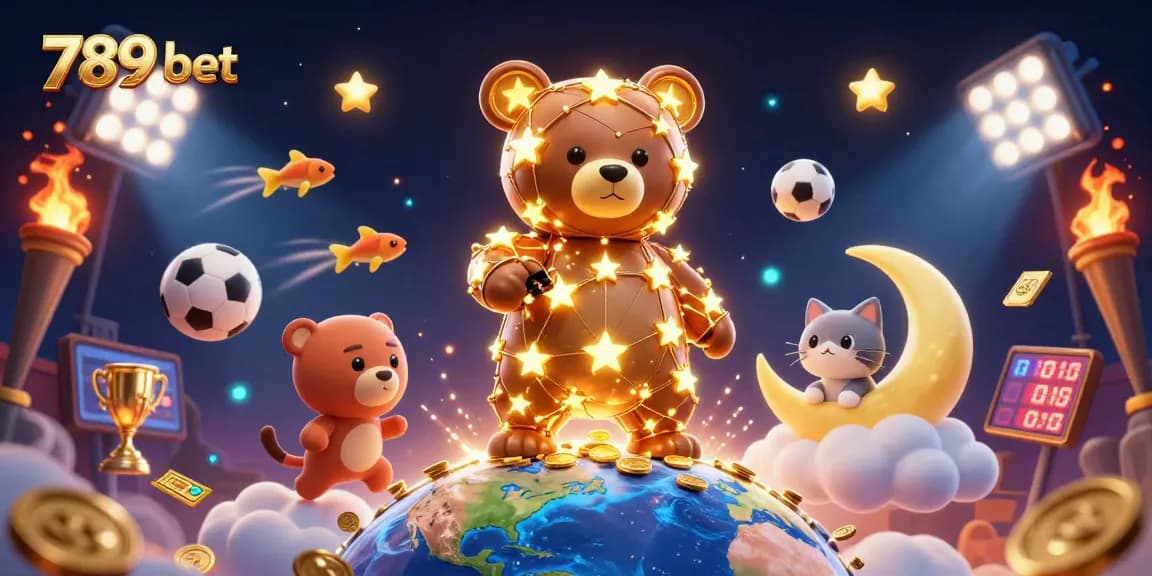 Immerse in gaming with 789 bet's vibrant casino scene featuring characters, coins, and sports elements.