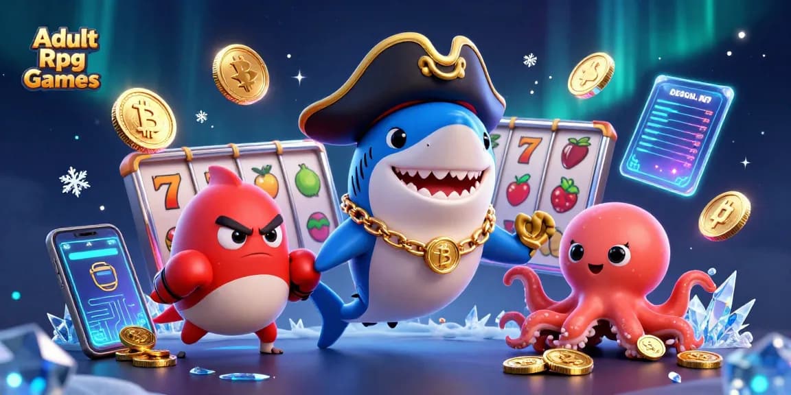 Engage with vibrant Adult Rpg Games in a dynamic casino setting featuring cartoon characters and slot reels.
