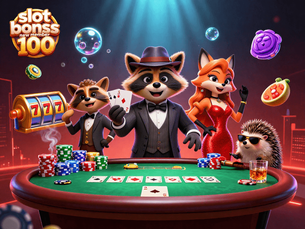 Win big with the slot bonus new member 100 at SLOT88 with this vibrant casino scene.