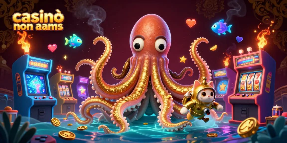 Partecipa a un'azione di gioco emozionante nei casinò online non AAMS con una dinamica scena subacquea che presenta un kraken e un gatto da immersione vintage.