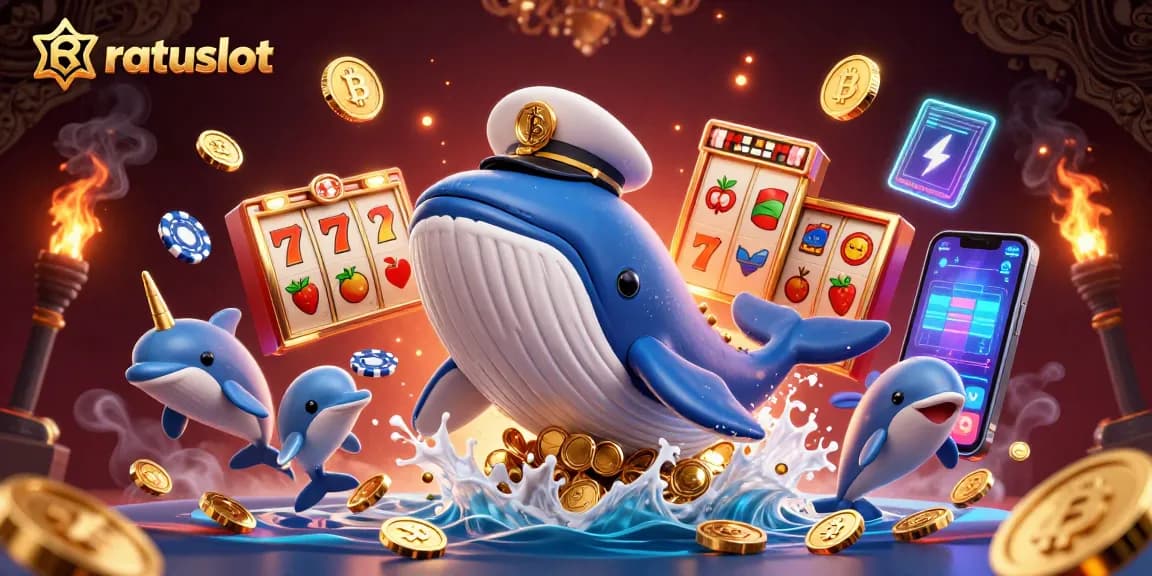 Experience thrilling gameplay at ratuslot with vibrant 3D casino elements featuring whales and dolphins.