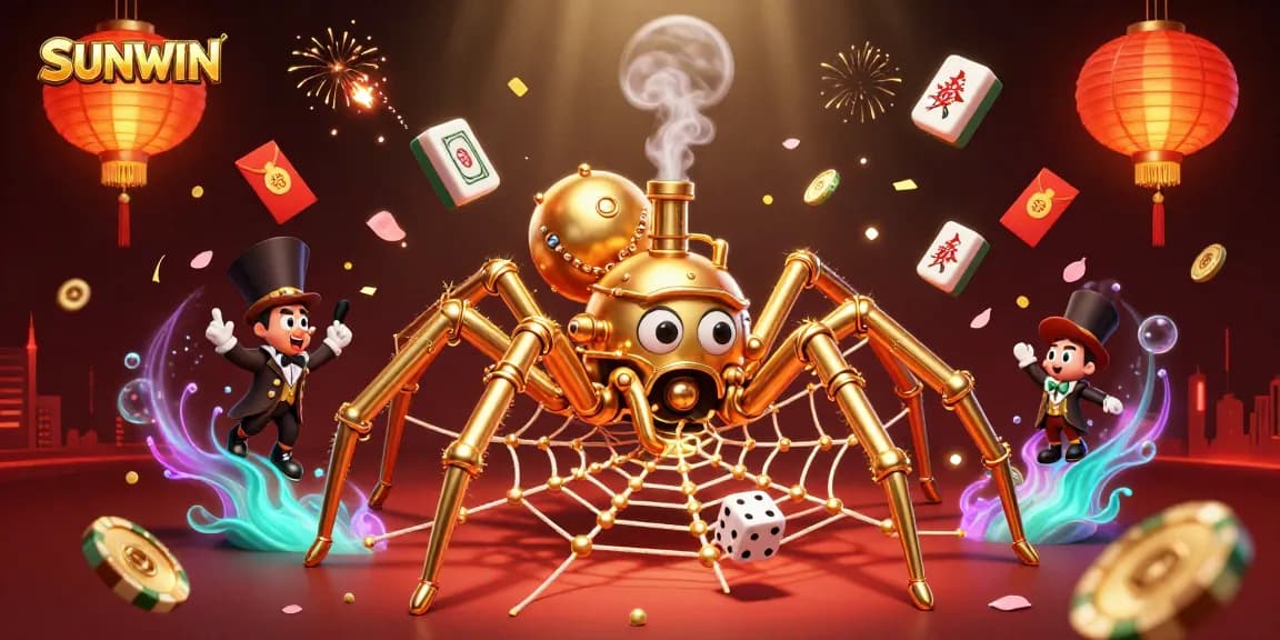 SUNWIN captivates players with an enchanting 3D illustration featuring a golden spider weaving a web of luck.