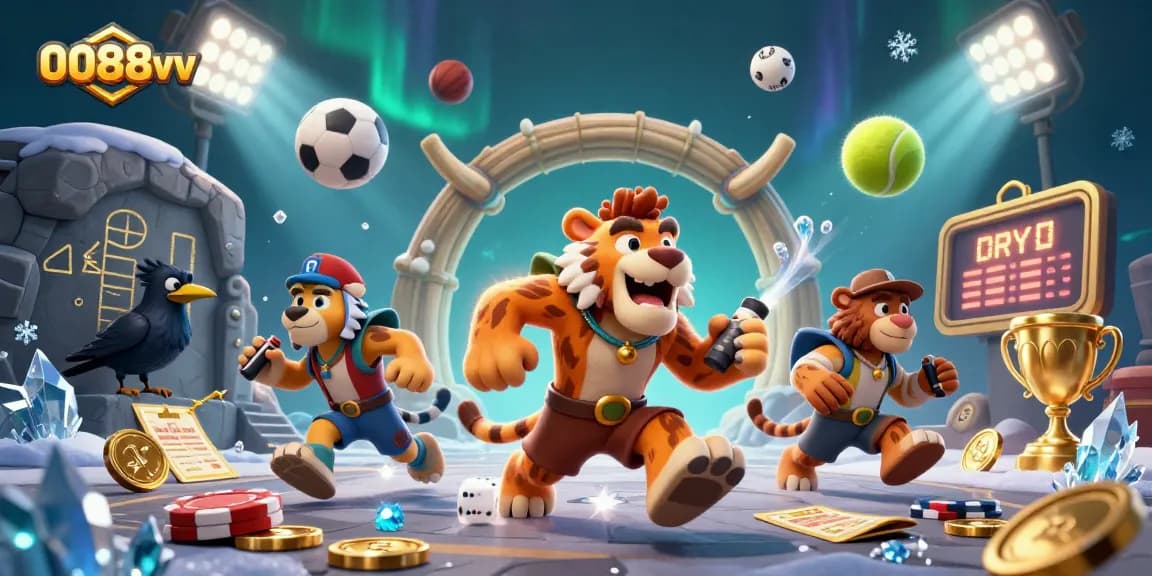Experience the dynamic excitement of 0088vv in this vibrant casino scene with sports betting elements.