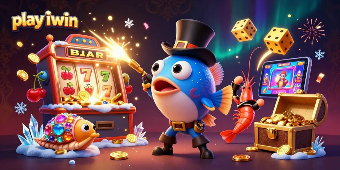 Play iwin to win exciting games with a dazzling scene of casino elements and characters.